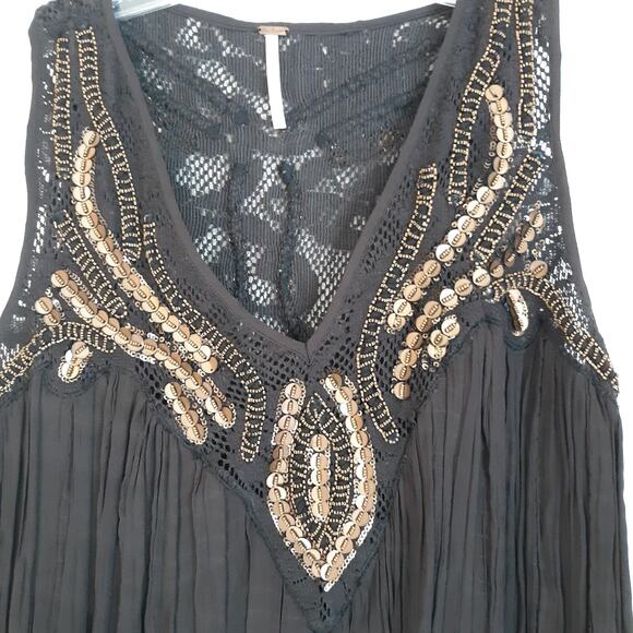 Free People Brown Beaded Lace Bodice Dress Swing Style Lined Size XS 2 - 4 - Picture 11 of 12